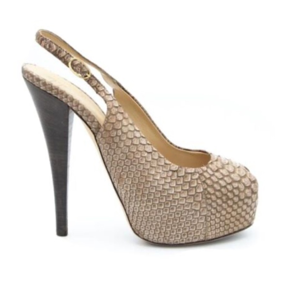 NIB Giuseppe Zanotti Slingback PLATFORM Heels PYTHON PRINT Leather 8.5 38.5 - Picture 1 of 5